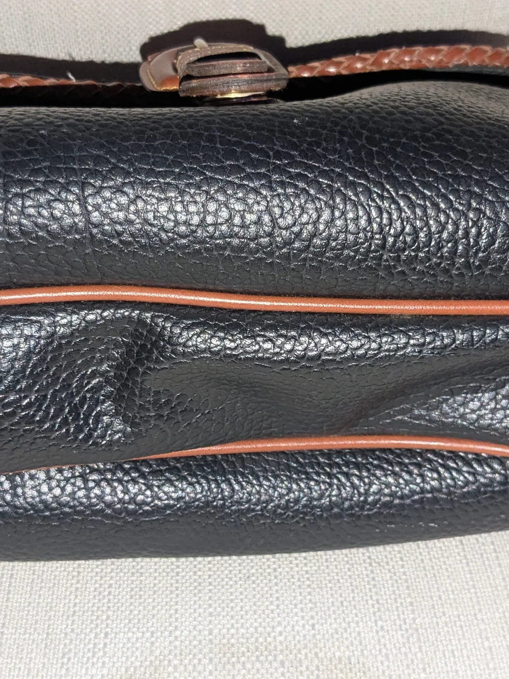 Dooney & Bourke Black Pebbled Leather Briefcase with Brown Trim